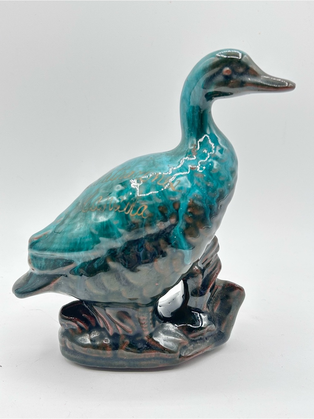 Vintage Clay  Turquoise Glazed Goose Duck Figurine High Gloss 6"